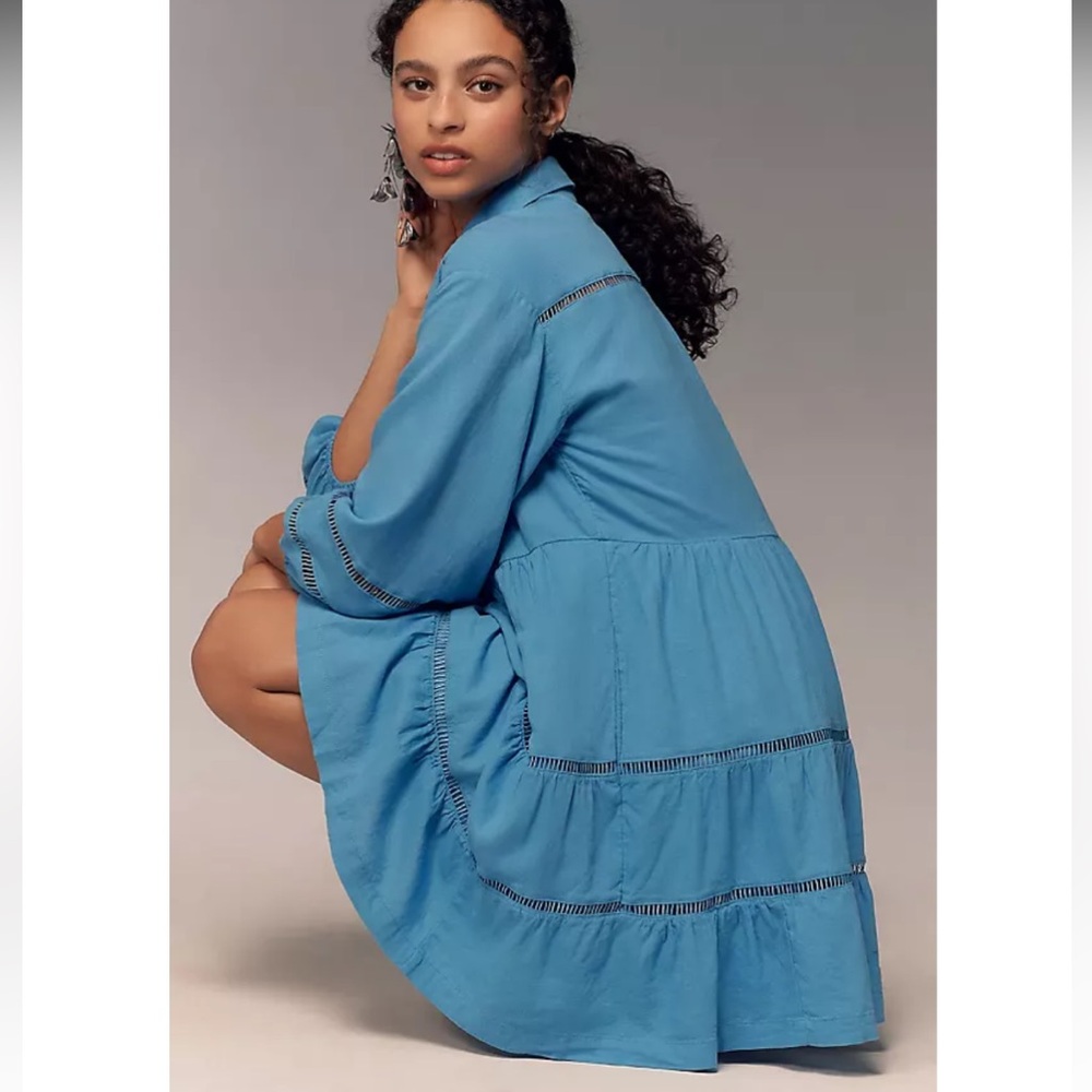 Maeve Sky Blue Tiered Mini Dress